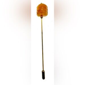 Vintage Gold Tone Long Stickpin Hat Lapel Pin Brooch Textured Lucite